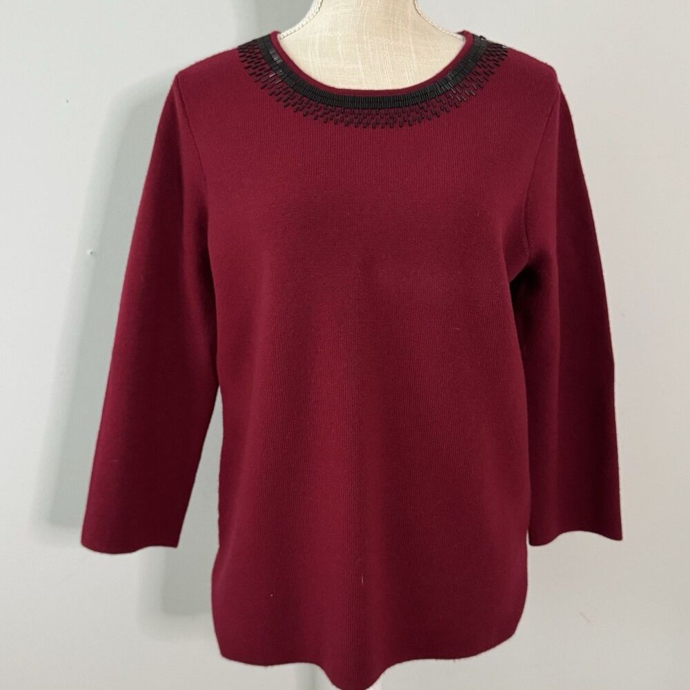NEW Brooks Brothers 346 Burgundy Merino Wool Sweater Embellished Size L